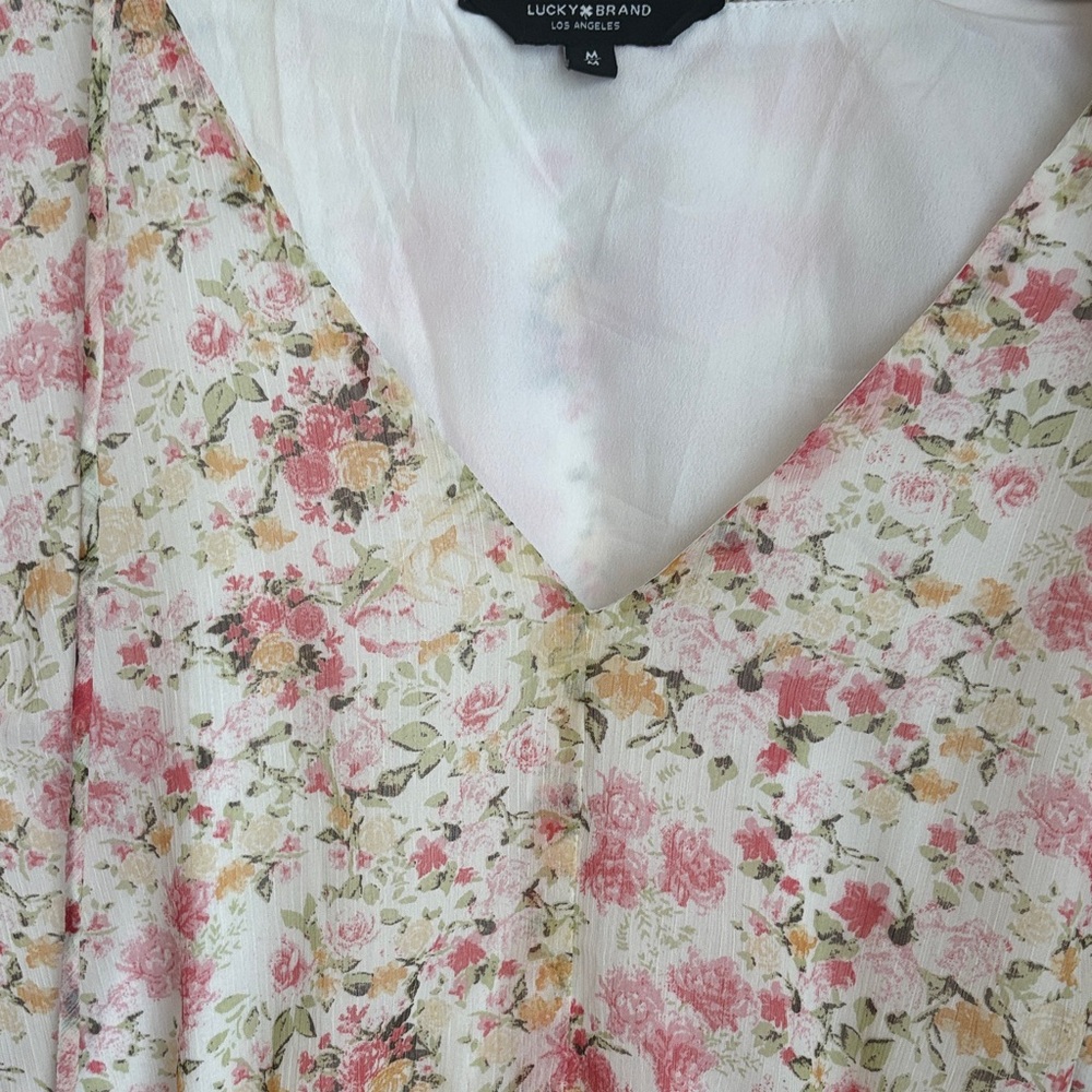 Lucky Brand Floral Mini Dress Size M Boho Chic Long Sleeve Romantic - Picture 4 of 10